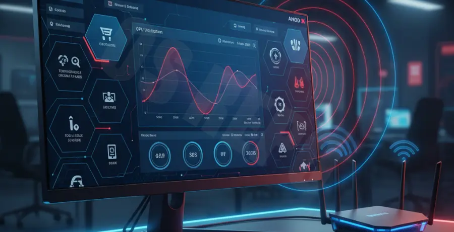 AMD Radeon Software settings menu showing WiFi interference concept.