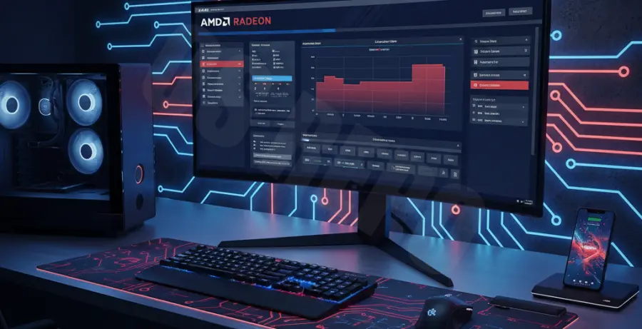 AMD Radeon Software interface showing driver settings on a computer monitor.