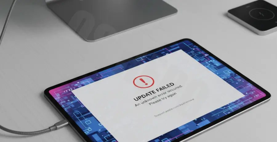 iPad Pro showing an error occurred installing ipados message on screen.