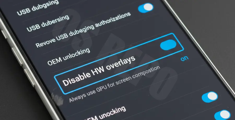 Android 15 developer options menu showing display troubleshooting settings.