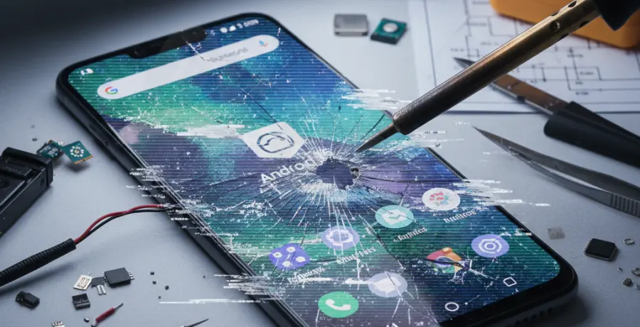 Android 15 system UI flickering on a smartphone screen.