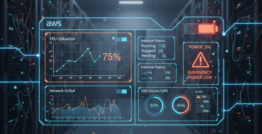 AWS EC2 dashboard showing resource depletion and low CPU burst credits.