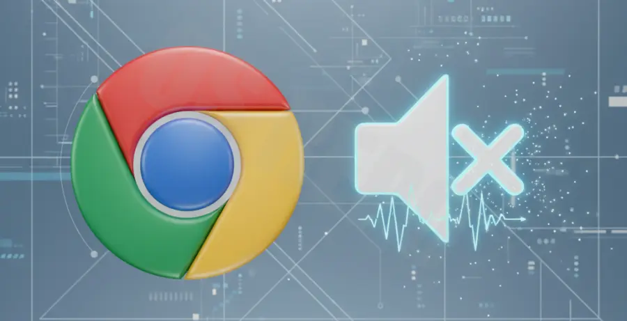 Digital graphic representing Chrome extensions blocking sound in the browser window.