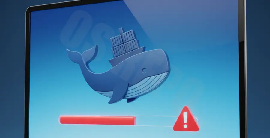 Docker Desktop update failed to download error message on a computer screen.