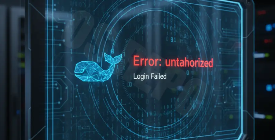 Terminal screenshot showing docker login password-stdin authentication error and code fix.