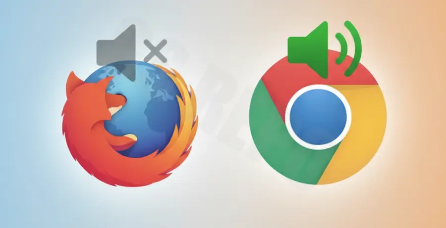 Troubleshooting Firefox audio issues compared to Google Chrome showing a mute icon.