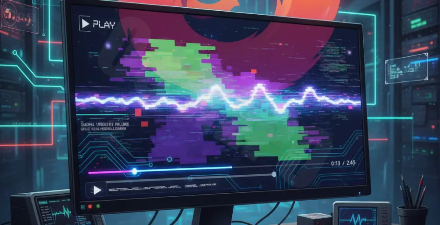 Firefox browser screen flickering while playing a video on a computer monitor.