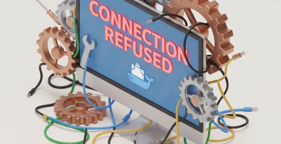 Docker login connection refused error troubleshooting diagram.