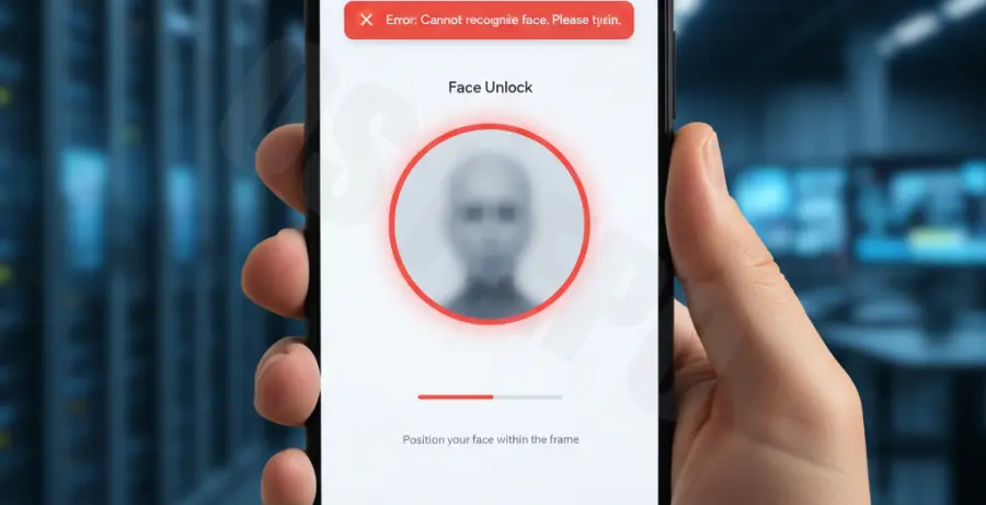 Google Pixel 9 displaying a face unlock installation error on the screen.