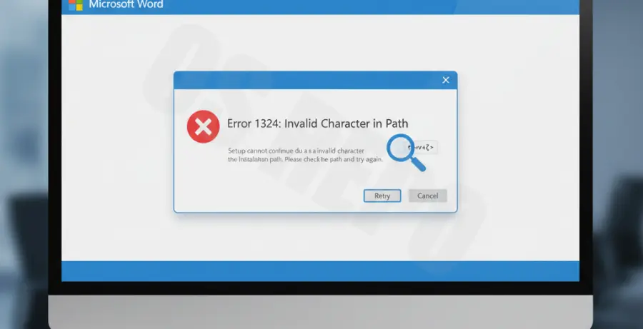 Microsoft Word Setup Error 1324 dialog box on a Windows screen.