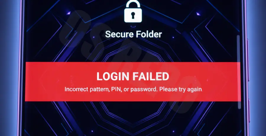 Galaxy S25 Ultra screen showing Secure Folder login error message.