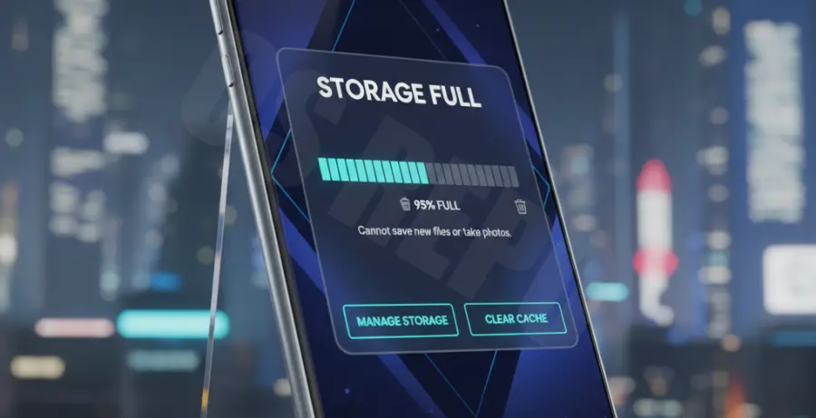 Galaxy S25 Ultra update error screen showing insufficient storage message.