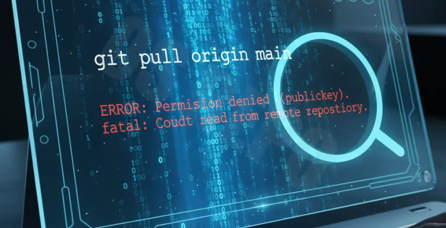 Troubleshooting a Git pull command hanging on an SSH connection in a terminal.