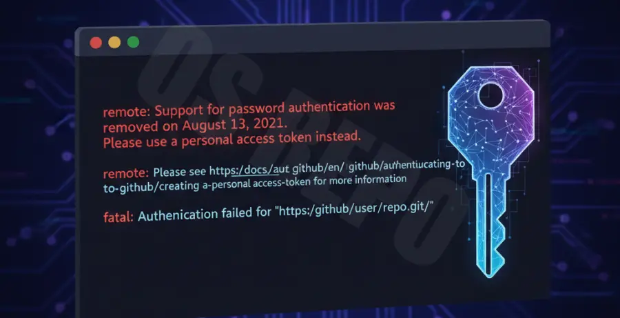 Troubleshooting guide for GitHub personal access token not working error showing terminal commands.