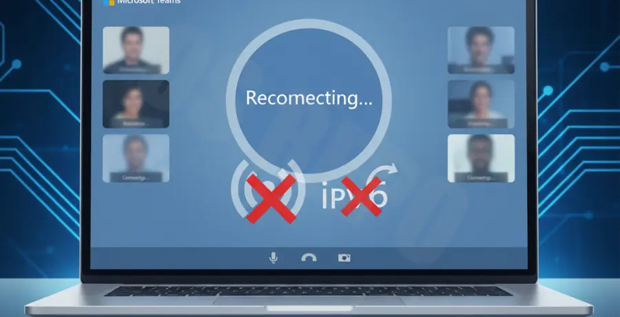 Troubleshooting Microsoft Teams WiFi disconnecting issues by disabling IPv6 settings on a computer.
