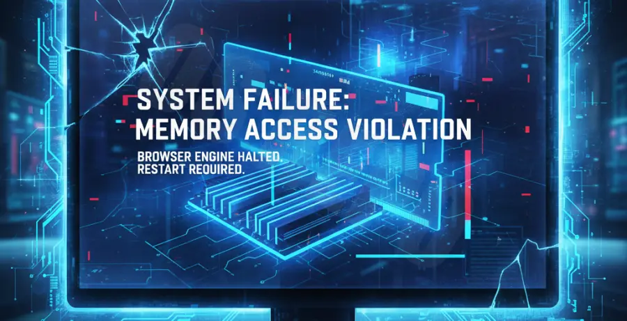 Chrome Out of Memory error illustration showing RAM and browser crash symbols.