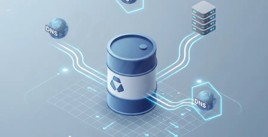 Illustration showing Docker DNS optimization and network resolution speed improvements.