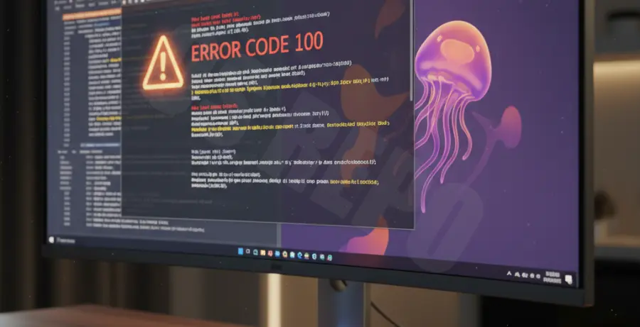 Ubuntu 24.04 terminal window showing error code 100 troubleshooting steps.