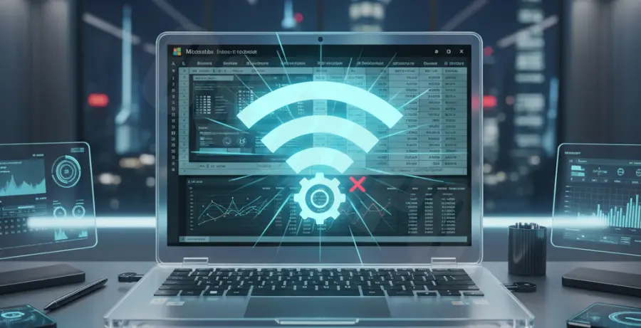 Troubleshooting Excel 365 wireless connection issues on a laptop.
