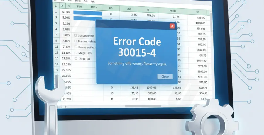 Screenshot of Microsoft Excel Error Code 30015-4 dialog box on a Windows desktop showing repair options.