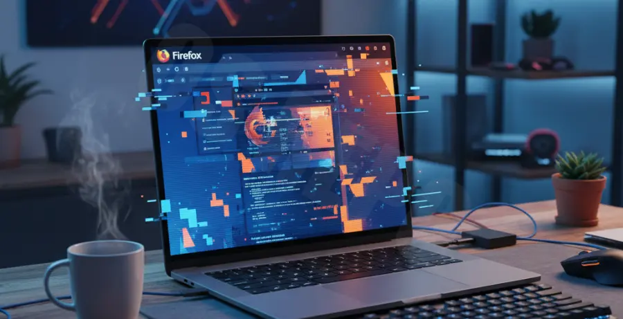 Firefox browser screen flickering on a laptop monitor during use.