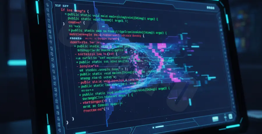 Terminal window showing Git diff output with flickering artifacts.