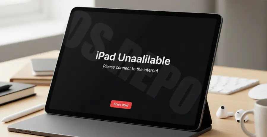iPad Pro showing the iPad Unavailable message on a dark screen.