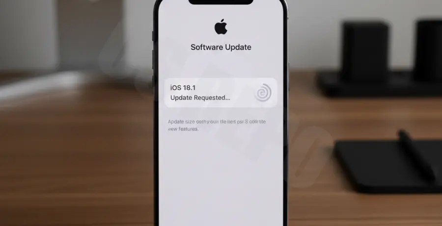 iPhone 16 Pro screen showing update requested stuck error.