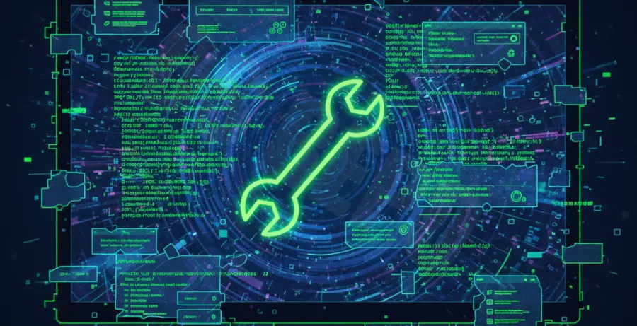 Digital illustration showing a Java graphics glitch being repaired on a monitor.