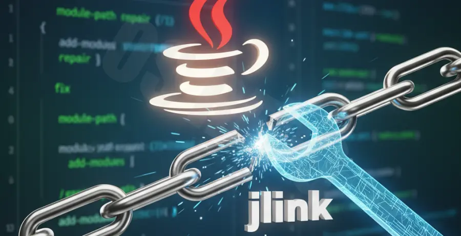 Troubleshooting Java 21 jlink error showing missing module path resolution.