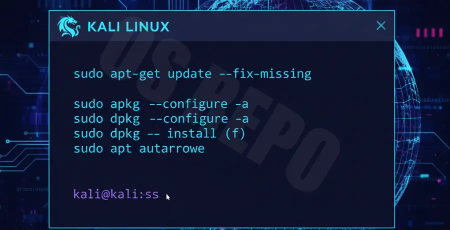 How to fix Kali Linux broken packages terminal screenshot.