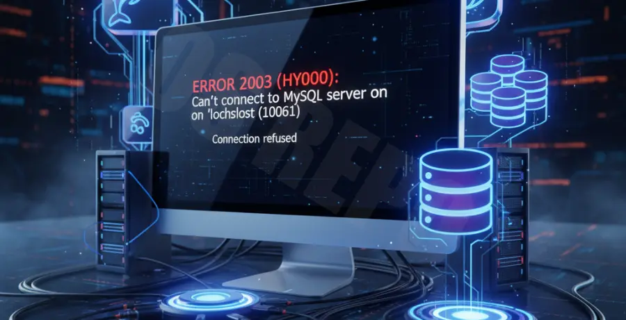 Troubleshooting a MySQL connection failed error on a terminal screen.