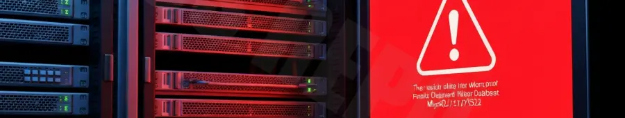 MySQL server unexpectedly shut down error message displayed on a technical dashboard with repair tools nearby.