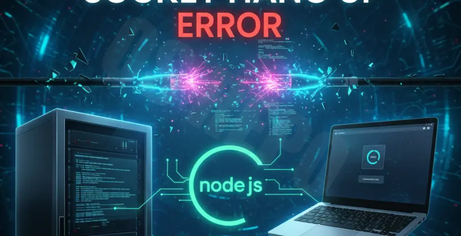 Digital visualization of a Node.js socket hang up error.