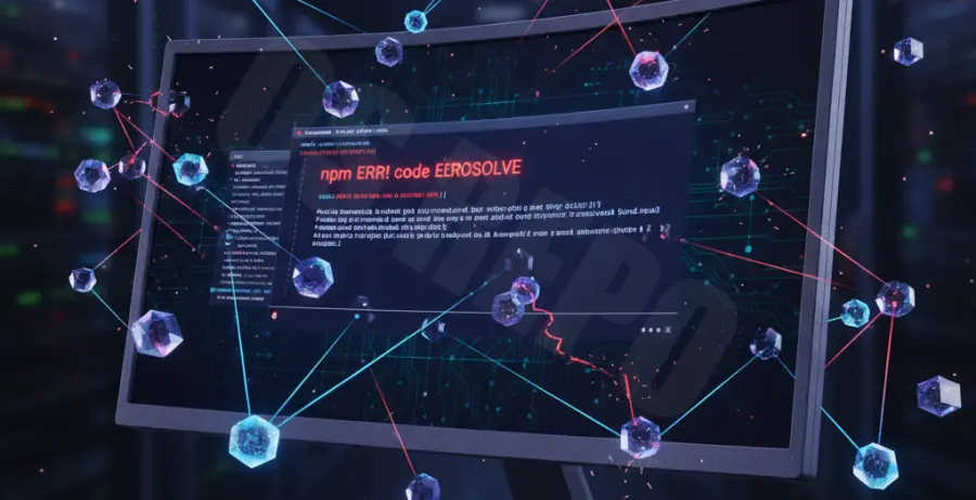 Terminal showing npm ERR code ERESOLVE dependency conflict error.