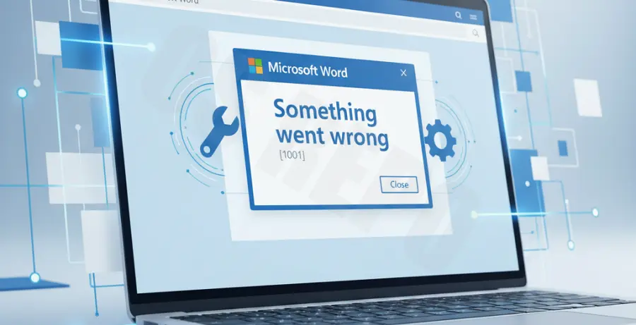Microsoft Office 365 Sign-In Error 1001 troubleshooting steps on a laptop.