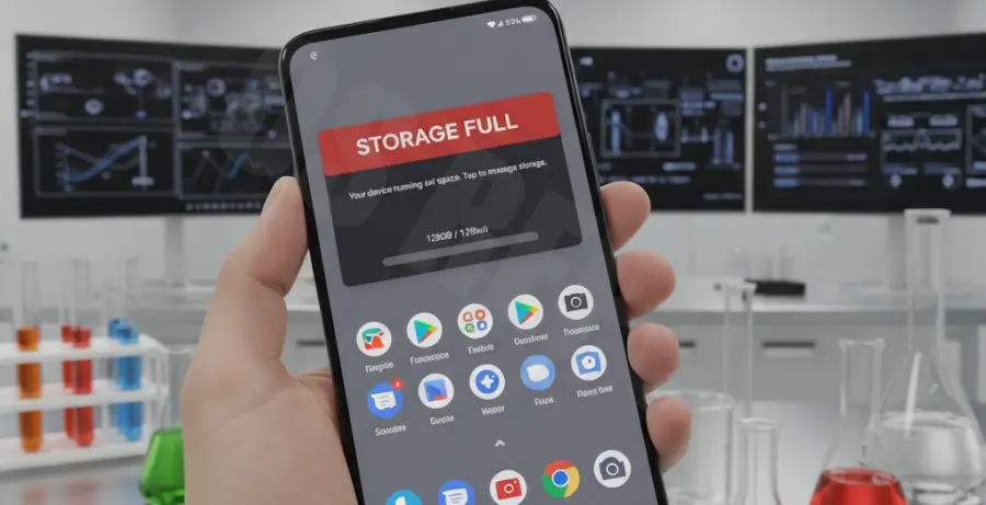 Pixel 9 showing insufficient storage error on screen.