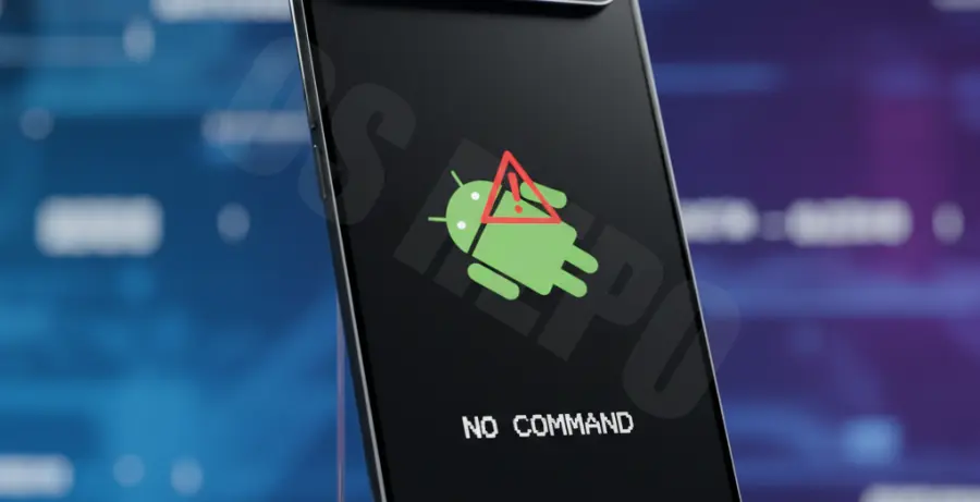 Google Pixel 9 recovery mode no command error screen showing a fallen Android robot icon.