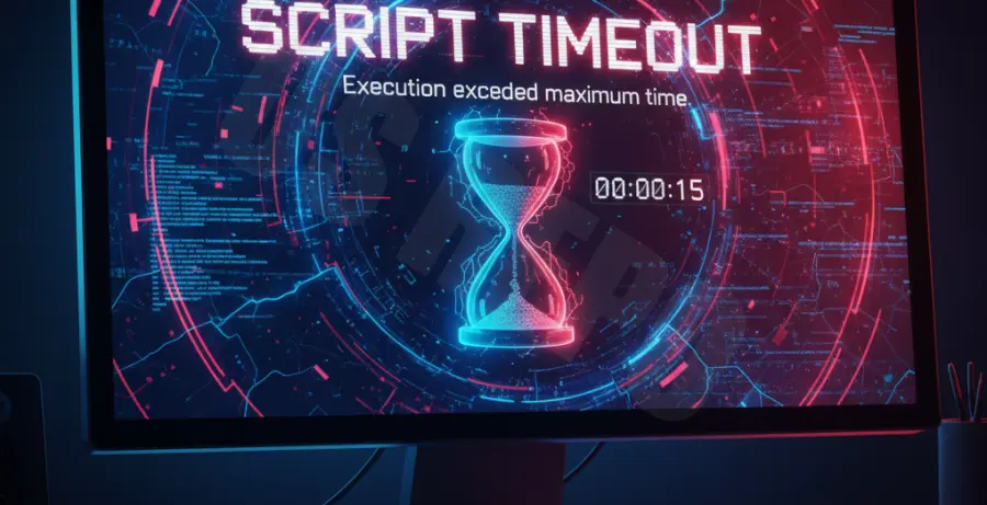 Digital illustration of a script execution timeout error on a screen.