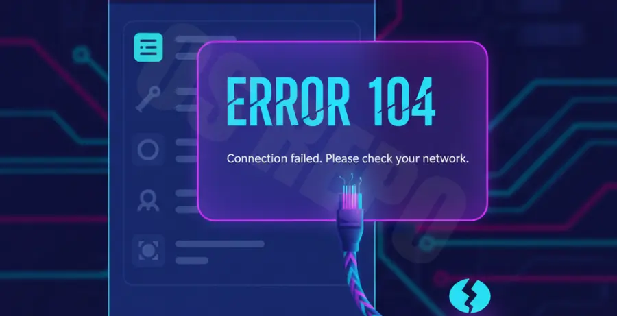 Troubleshooting interface showing Slack Error 104 and connection reset steps.
