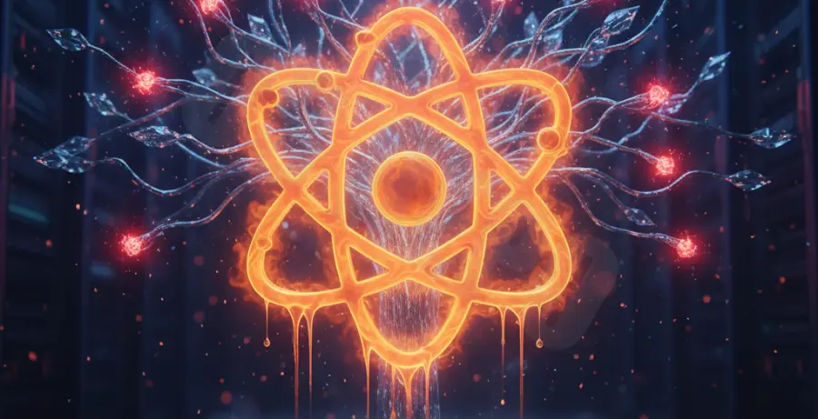 A visual representation of React reconciliation overheating showing a glowing red component tree.