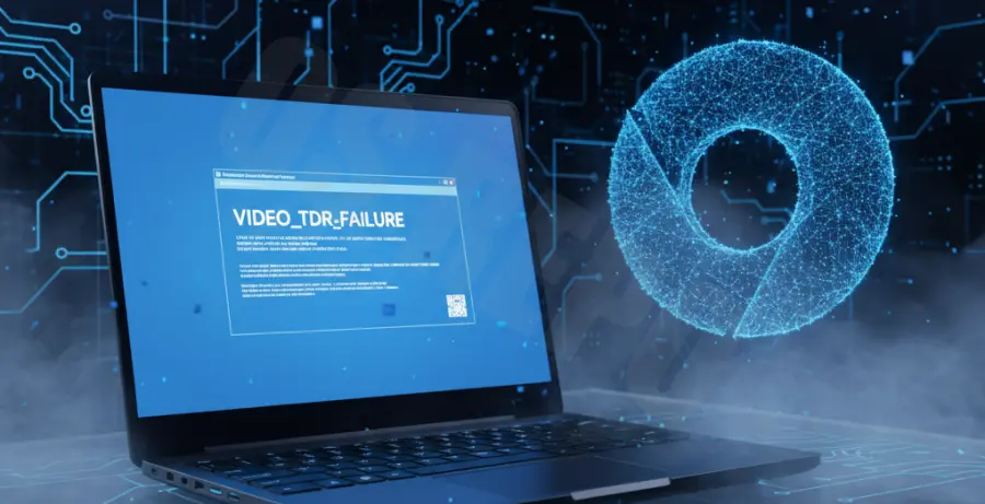 A laptop screen showing a Windows Video TDR Failure error next to a Google Chrome logo.