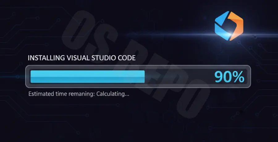 Visual Studio Code installer stuck on extracting files progress bar illustration.