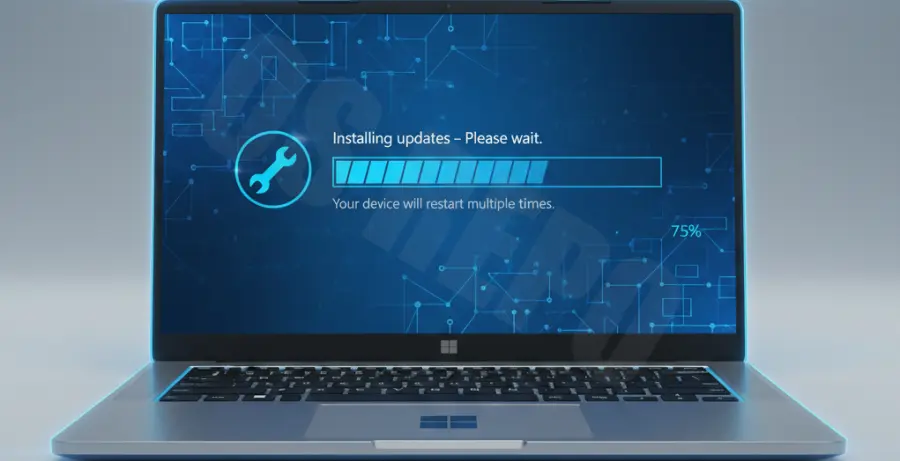 Troubleshooting Windows 11 23H2 update failure screen with repair tools.