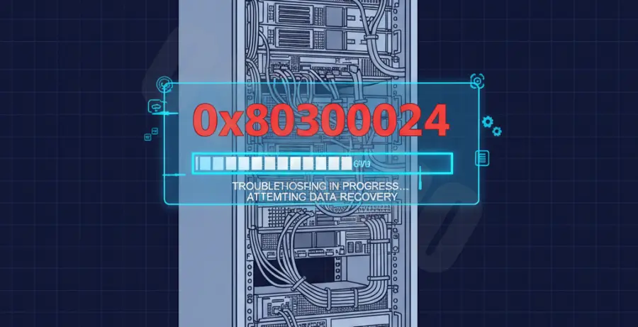 Windows Server 2022 installation error 0x80300024 on a server screen.