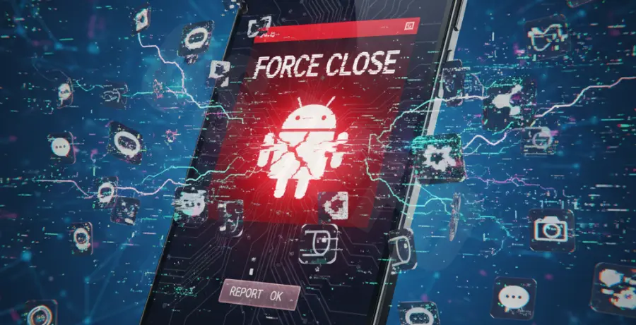 A smartphone displaying an app crash notification on Android 15.