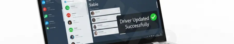 Screenshot of network adapter properties showing the update driver process to fix Teams connectivity issues.