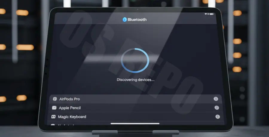 iPad Pro Bluetooth settings screen showing a continuous loading spinning wheel.