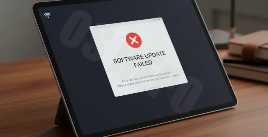 iPad Pro screen showing a network error during a software update.