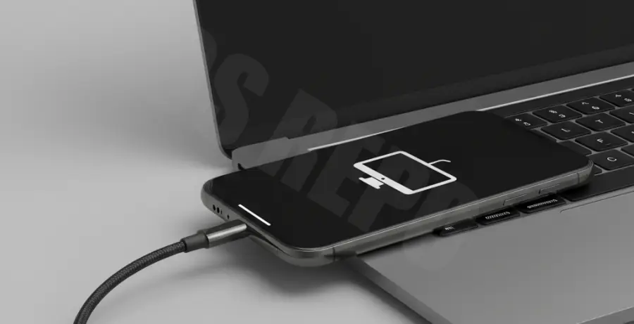 iPhone 16 Pro in Recovery Mode showing the restore screen icon.